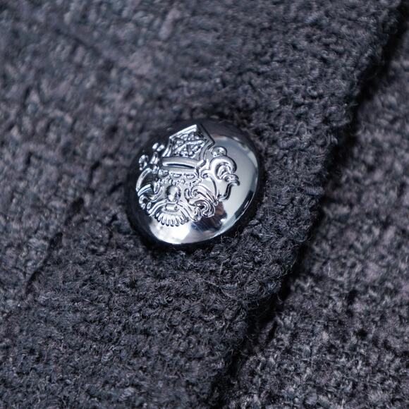 H&M Black Textured Weave Wool Blend Tweed Lined Collarless Jacket Womens Size L - Picture 13 of 16